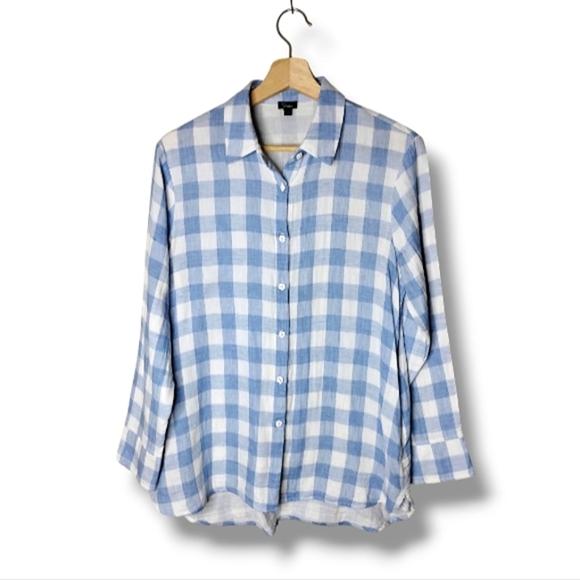 Shana Gauzy Button Down Shirt Womens Size M Preppy Plaid Feminine - Picture 1 of 7